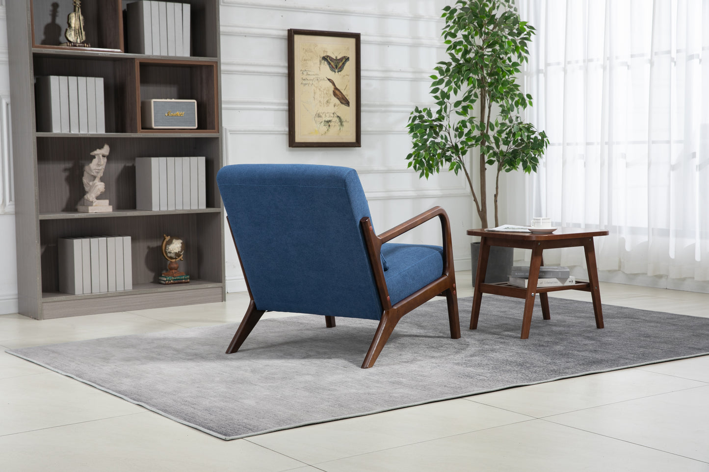 Mid Century Modern Accent Chair - Blue Upholstered Armchair