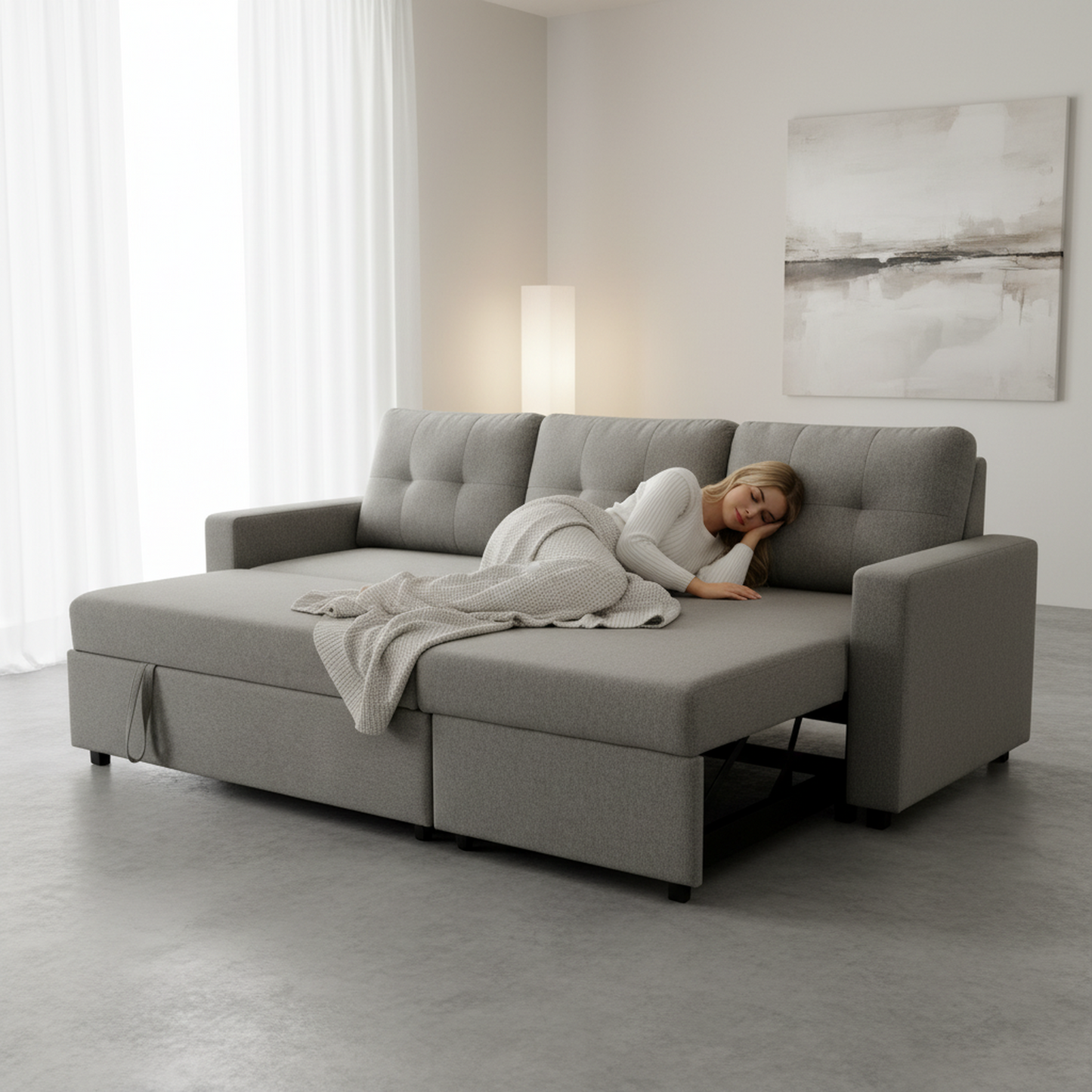 Convertible L-Shaped Sectional Sleeper Sofa Bed, Stylish Apartment