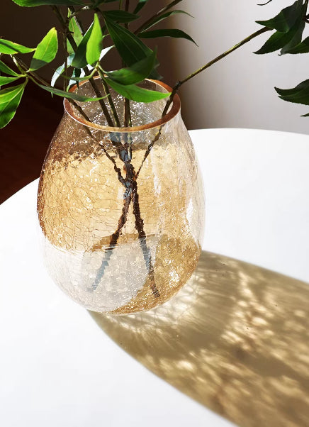 Ice-Crack Glass Vase with Dried Reeds Finish - Rustic Home Decor