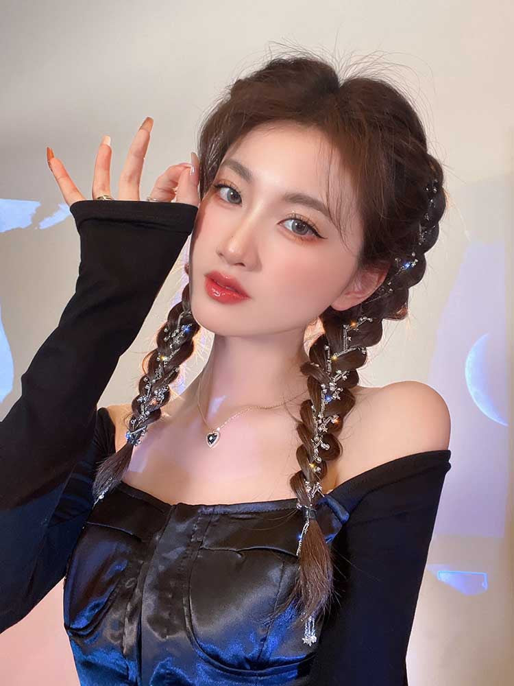 Star Rhinestone Hair Braid Side Chain Clip - 50cm Hair Accessory