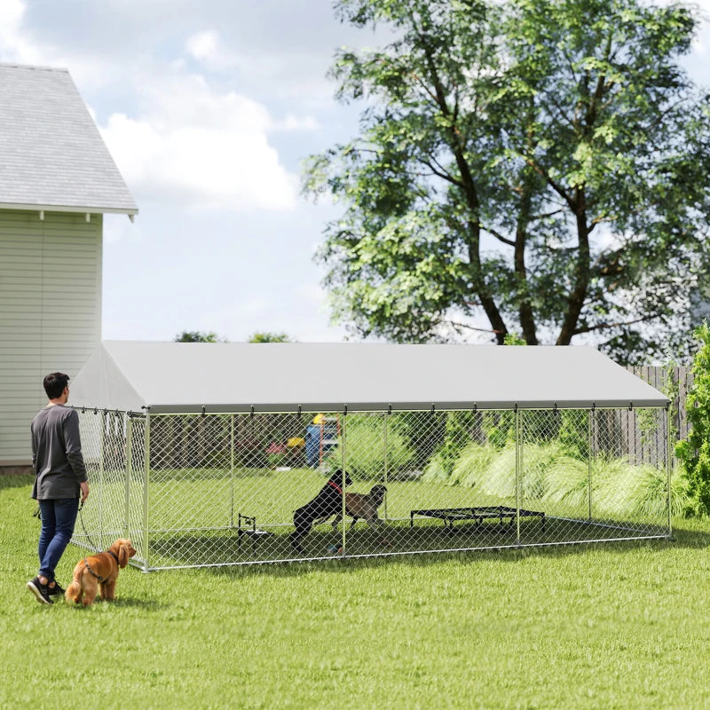 Heavy Duty Outdoor Dog Kennel with Waterproof Roof & Secure Latches - 20x10x7 ft