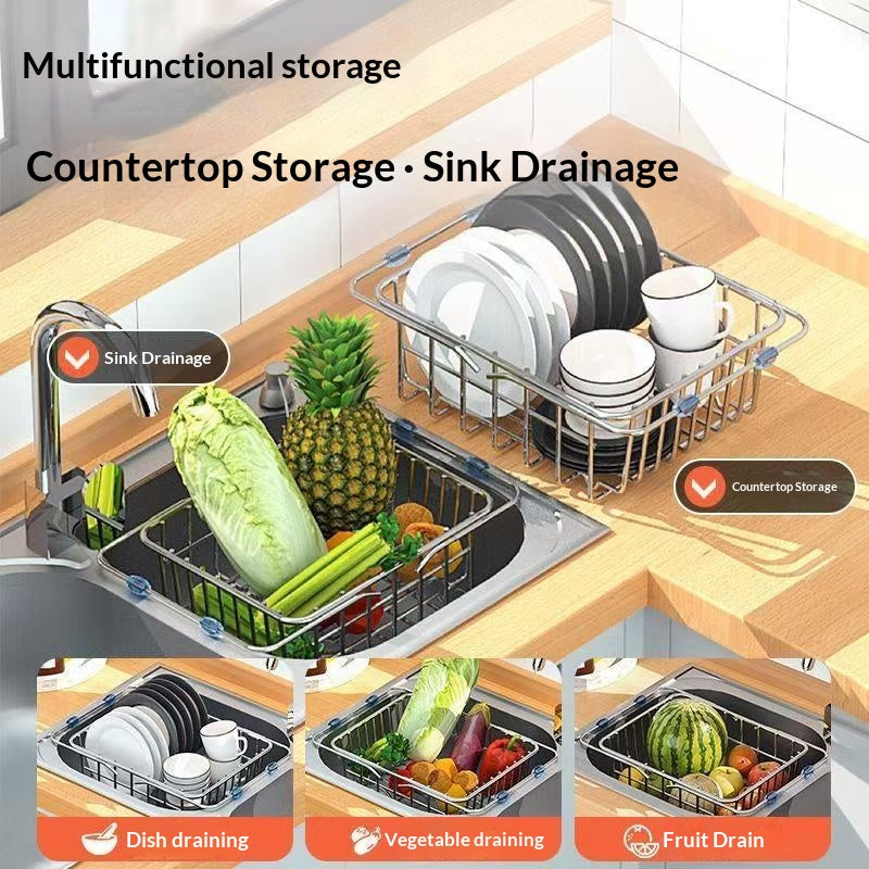 Stainless Steel Dish Basin Sink Drain Rack - Kitchen Countertop Organizer