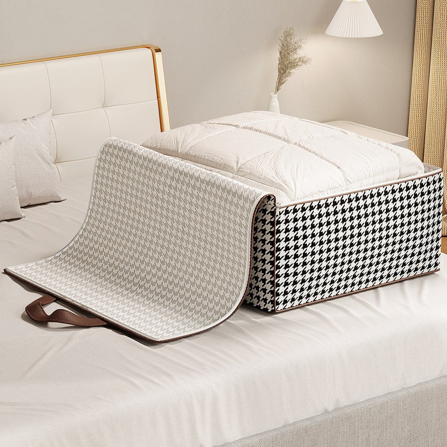 Portable Reinforced Houndstooth Storage Bag with Transparent Window - Multi-Size