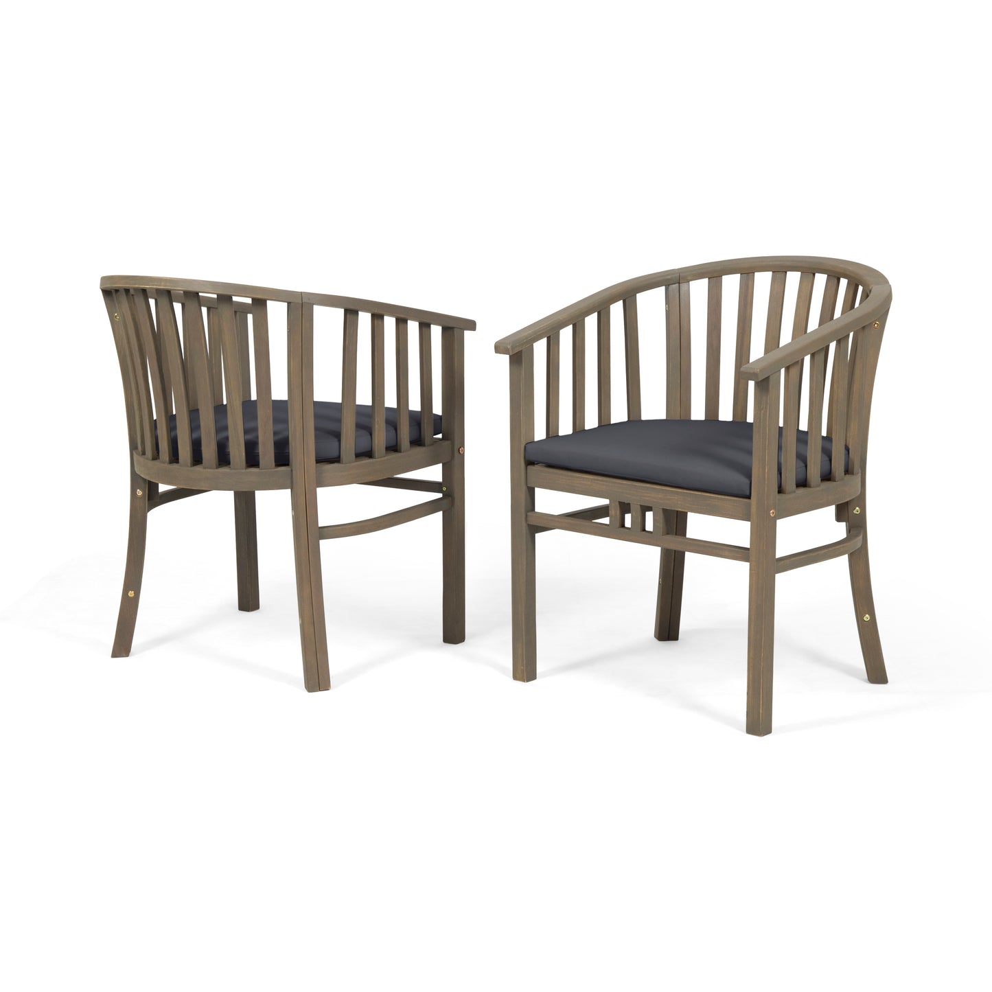 Outdoor Dining Chairs Set of 2 with Cushions - Dark Grey Acacia Wood