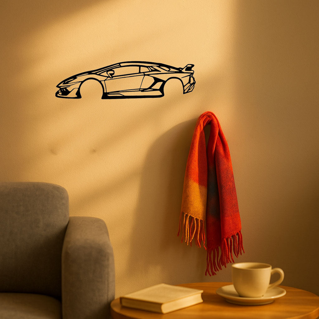 Laser-Cut Metal Wall Art - Sleek Sports Car Silhouette Decoration