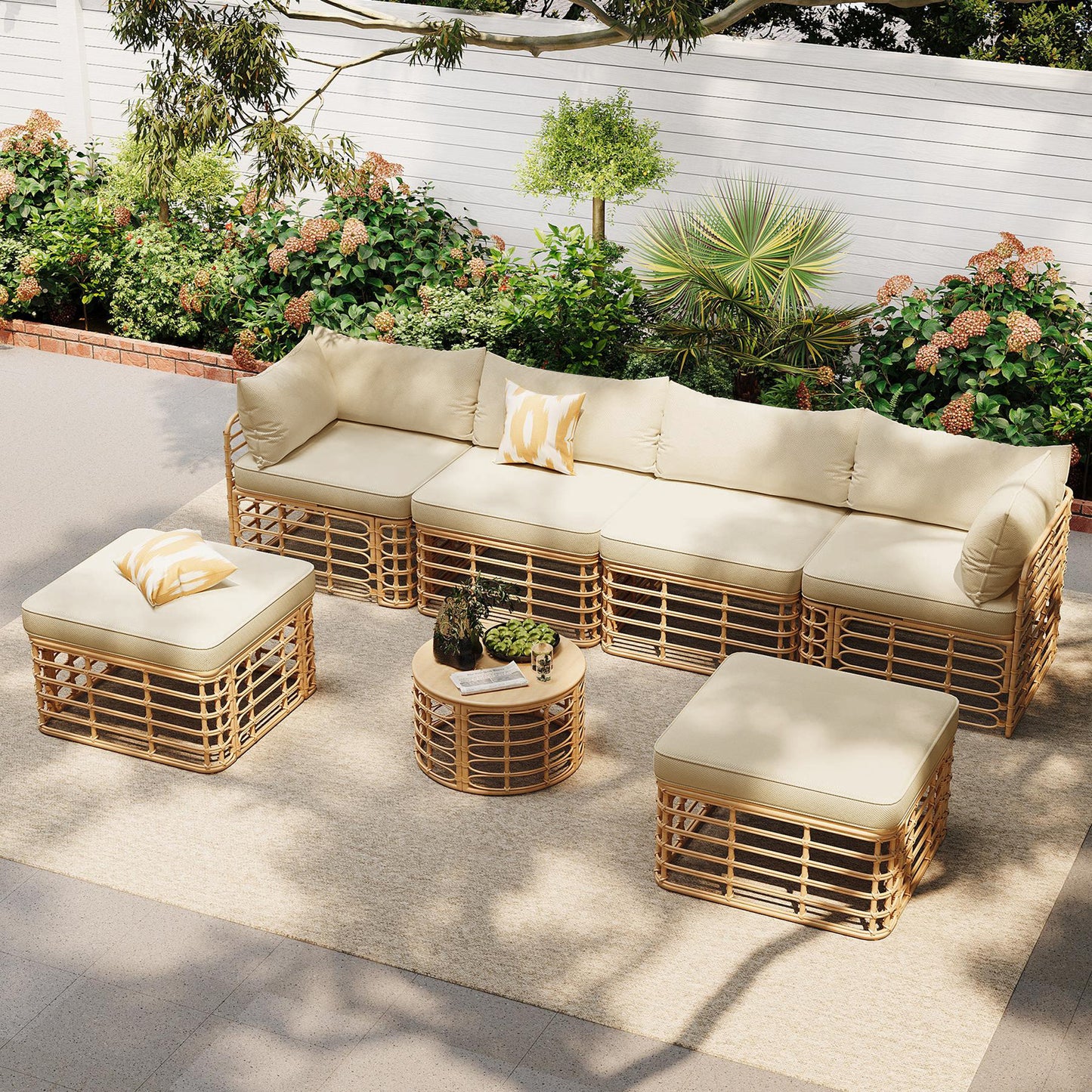 GO 7 Pieces Outdoor Patio Furniture, All-Weather Rattan Sectional