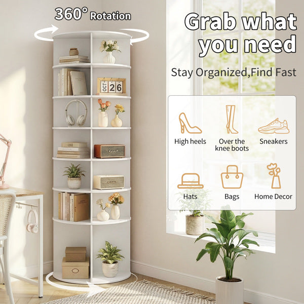 7-Tier Rotating Shoe Rack - Space-Saving White WPC Storage