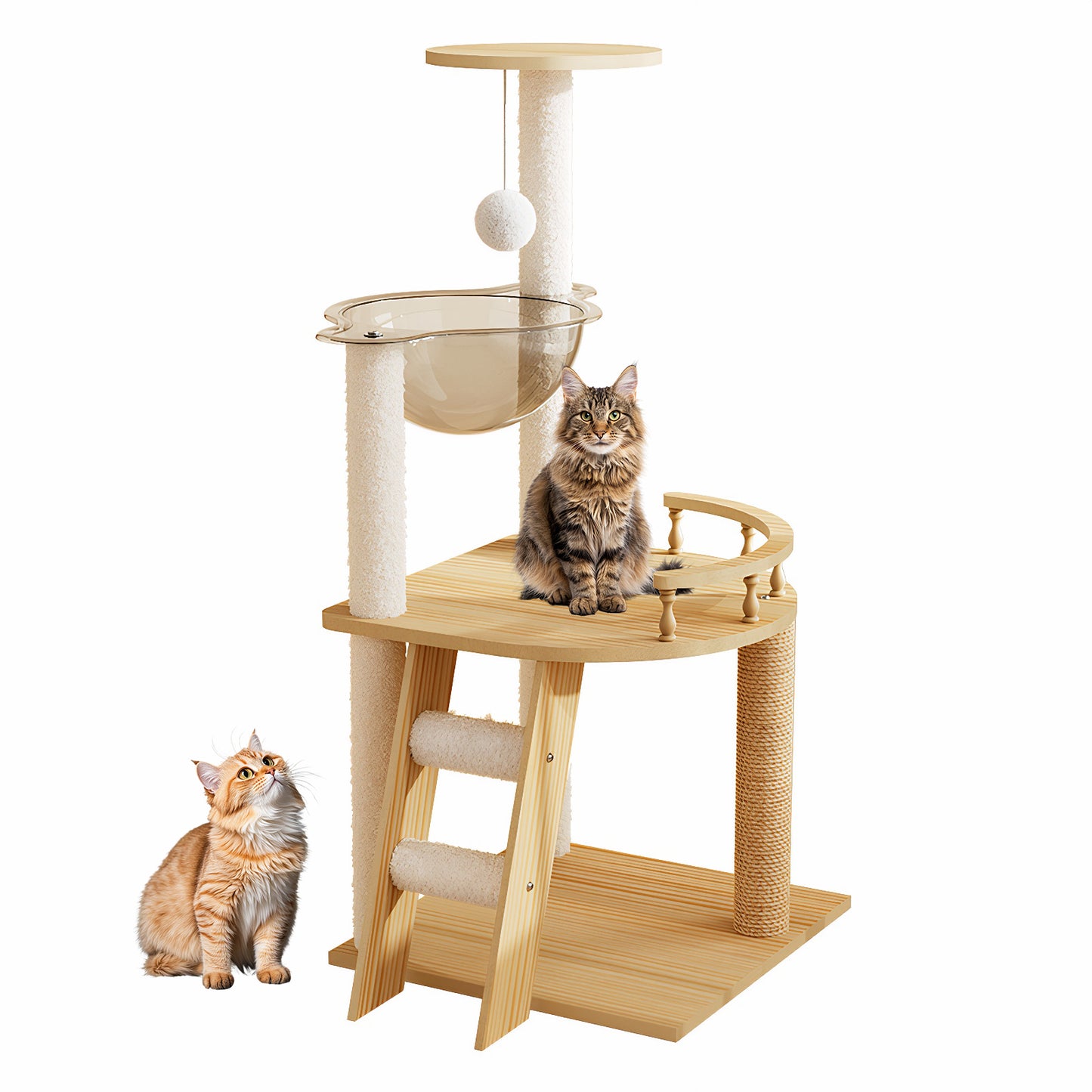Modern Wooden Cat Tower with Sisal Posts & Top Perch - 41.3 Inches