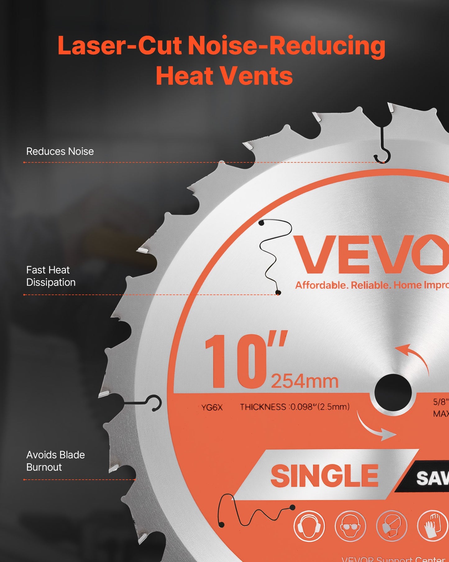 10 Inch Circular Saw Blade for Wood Cutting - 24 Teeth, Orange