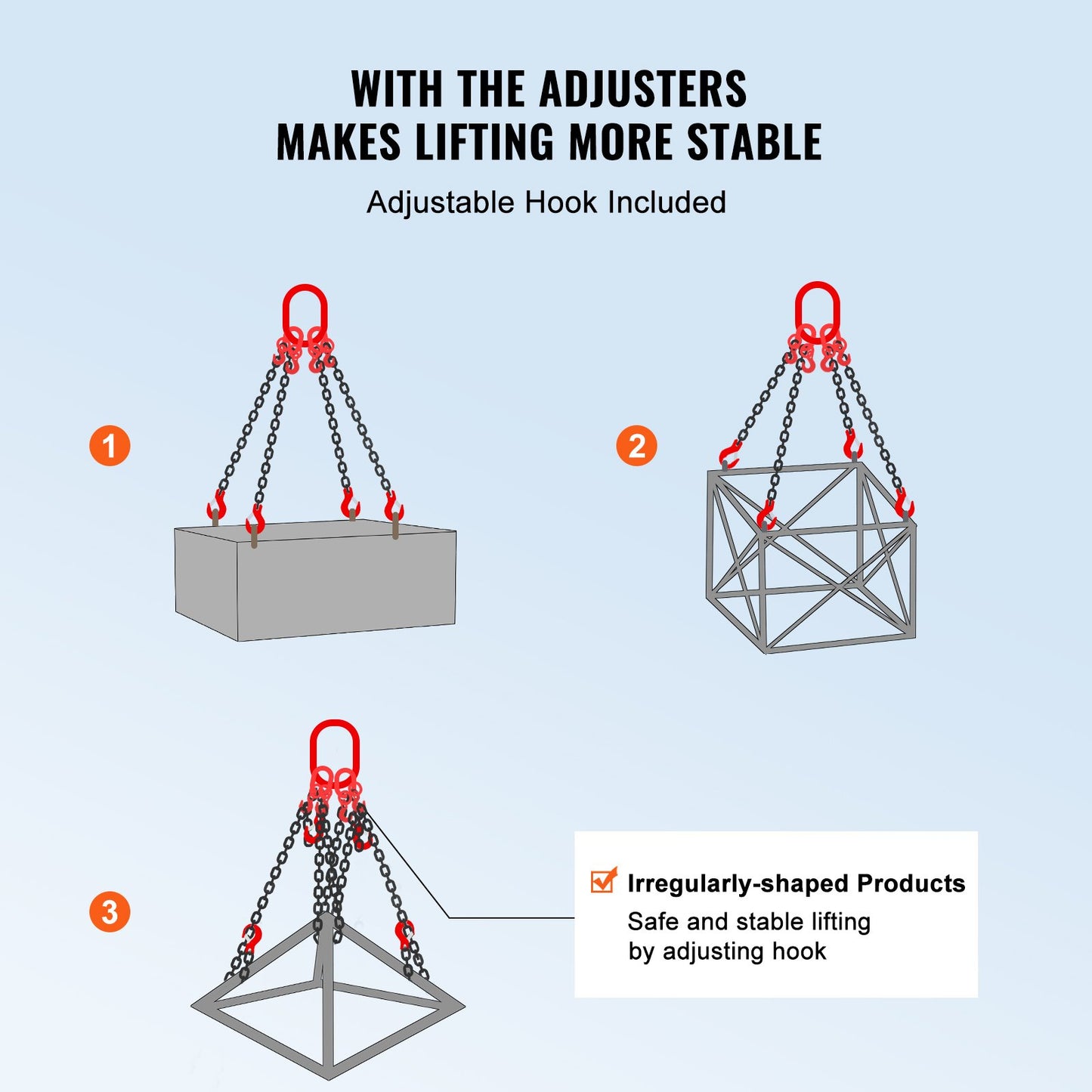G80 Lifting Chain Sling with 4 Hooks, 6600 lbs Capacity, Heavy Duty Steel