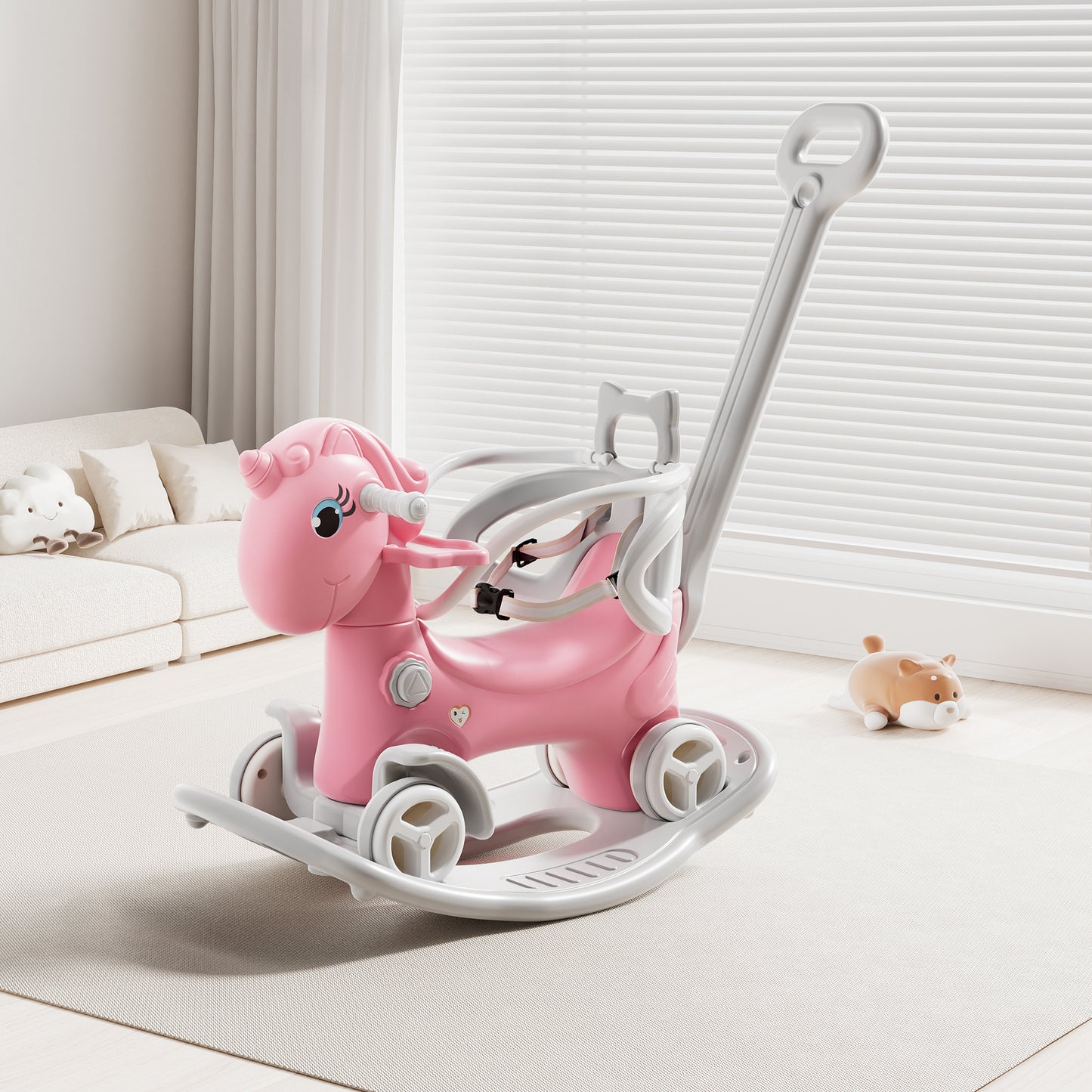 Unicorn Rocking Horse for Toddlers - Pink Balance Bike with Push Handle