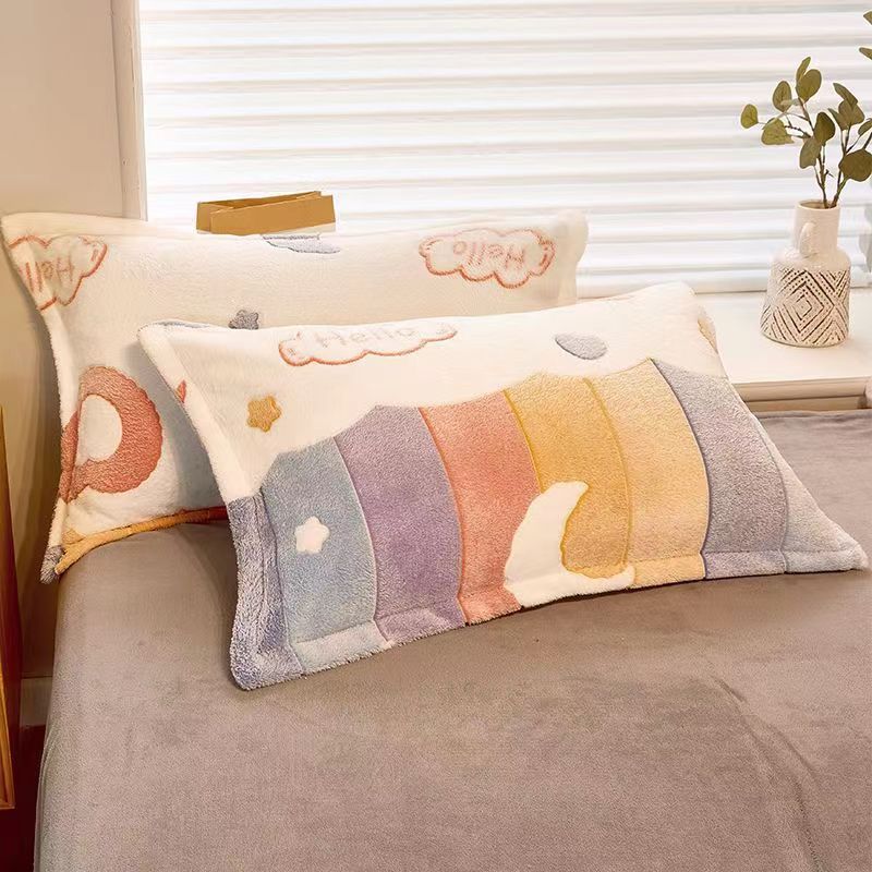 Fleece-Lined Double-Sided Winter Pillowcase - Coral Fleece, 48x74cm, Multiple Styles