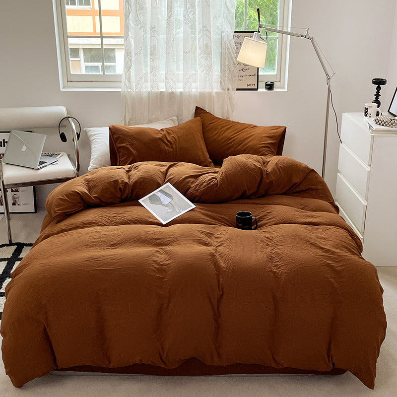 Solid Color Cotton Bed Sheet Set - Soft Washed Bedding Includes Quilt Cover & Pillowcases