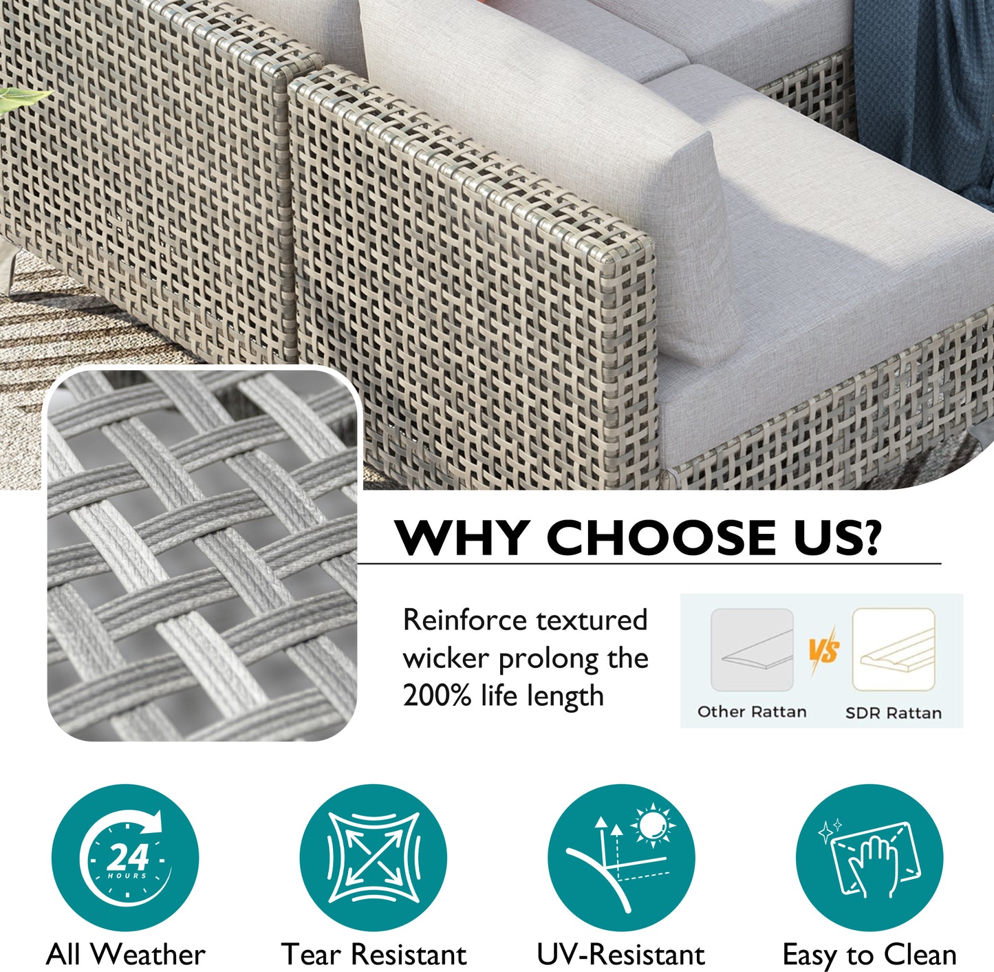 K&K 7-Piece Wicker Patio Furniture Set, Outdoor Conversation Set