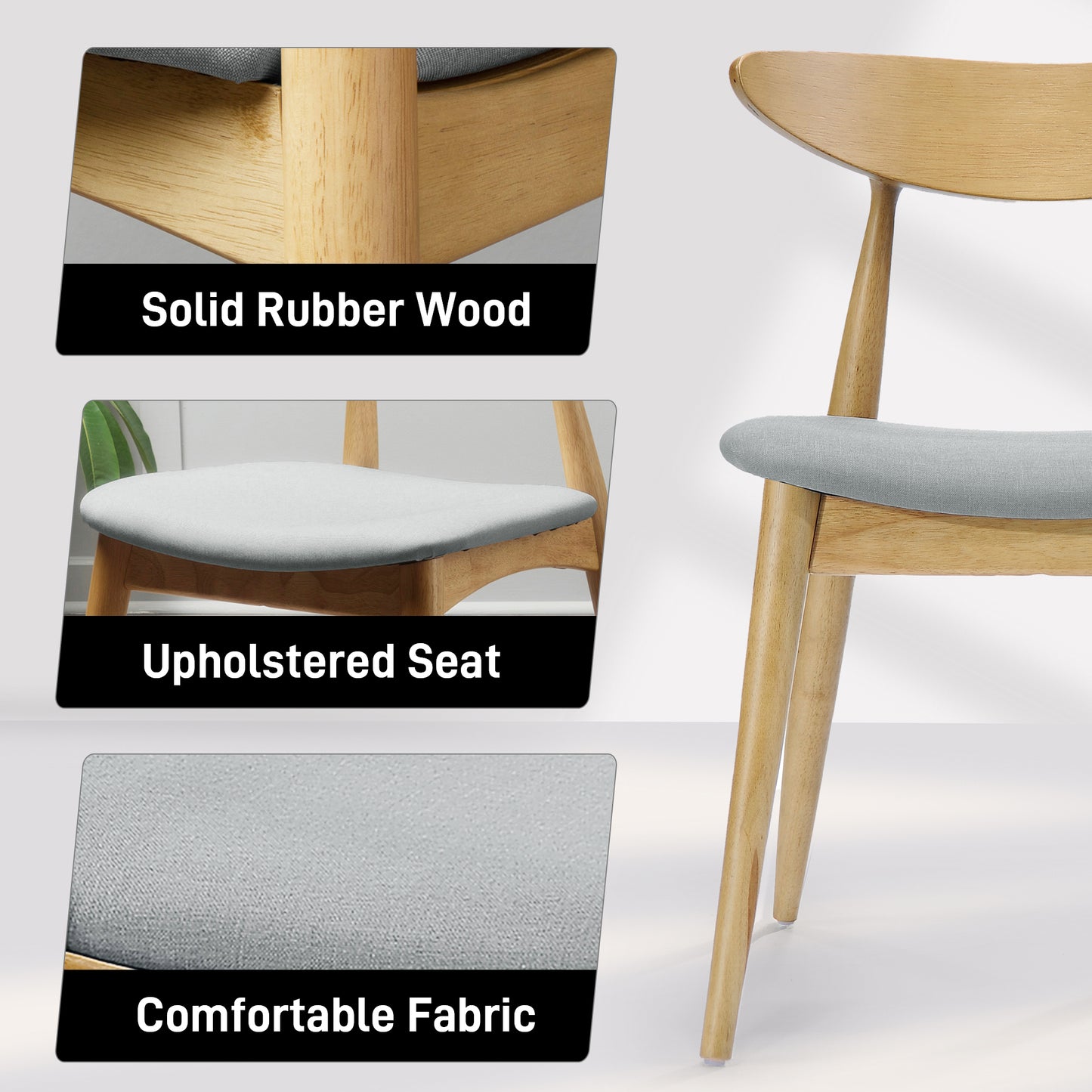 Set of 2 Ergonomic Retro Dining Chairs - Natural Beige