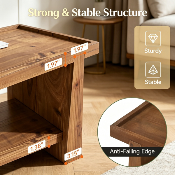 Solid Wood End Table with Two-Tier Storage - Rustic Design