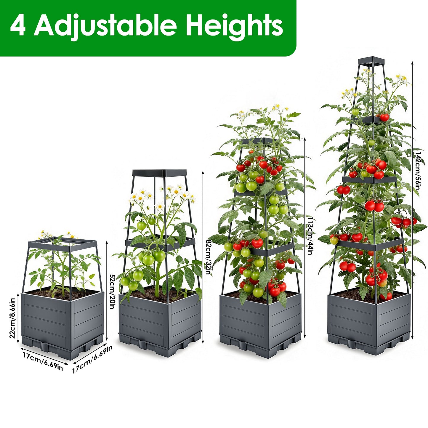 2-Pack Adjustable Garden Bed Boxes with Trellis for Climbing Plants & Self-Watering Planters