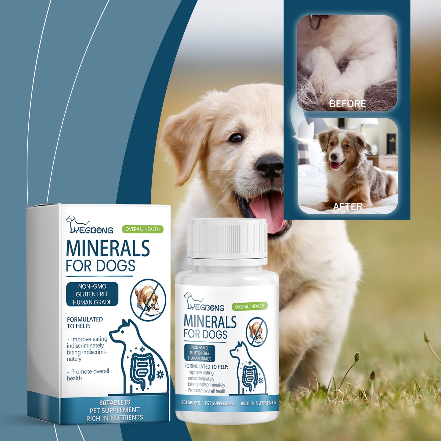 Dog Mineral Supplement Chewables for Pica Appetite & Bone Support - Non-GMO, 80 Tablets