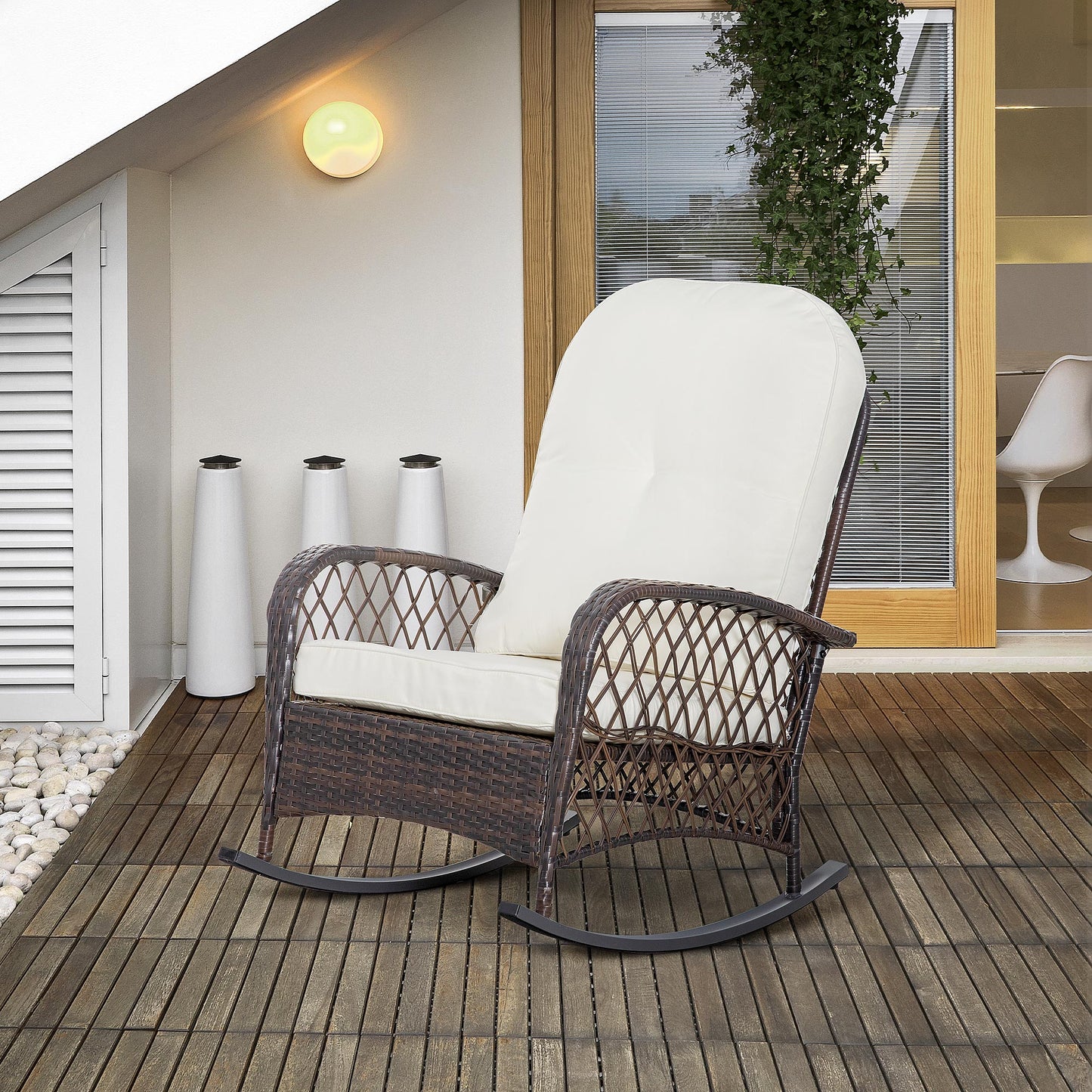 Outdoor Rattan Wicker Recliner Rocker Chair with Cushion