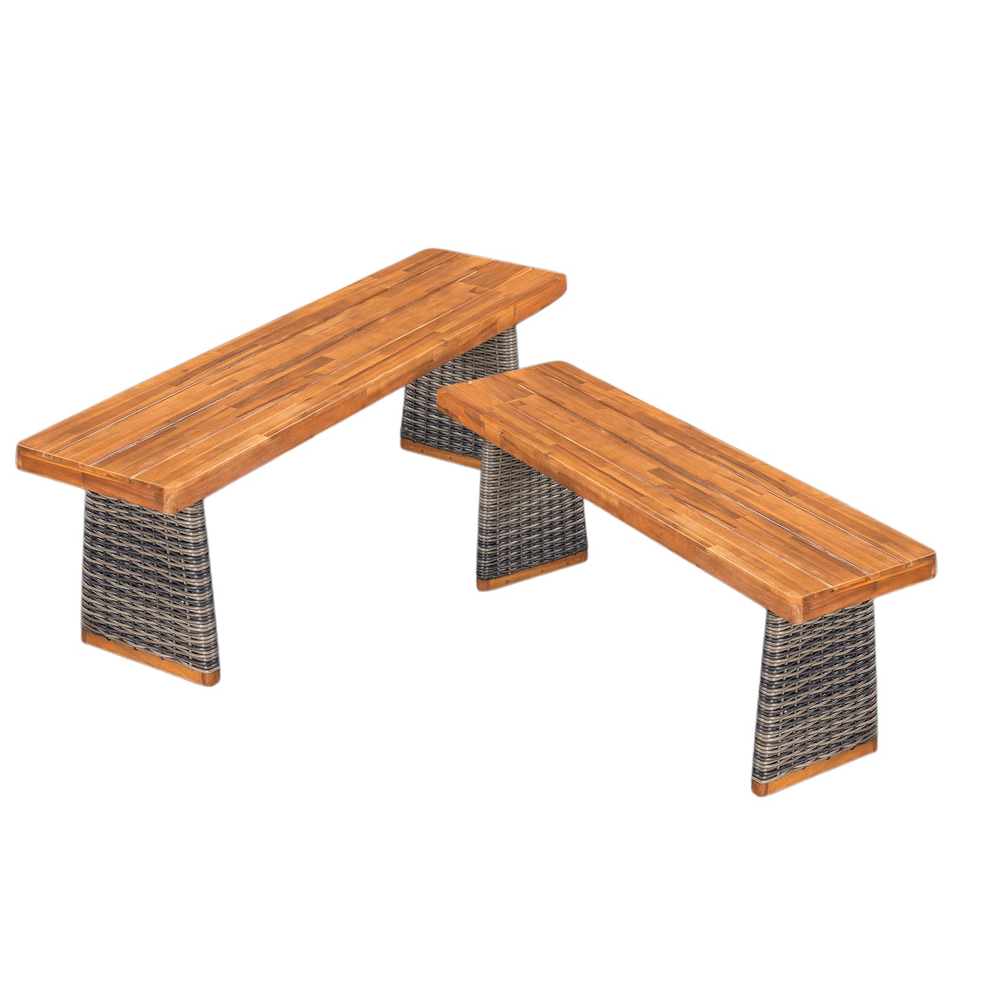 Acacia Wood Outdoor Bench Set of 2 - Grey Teak Finish