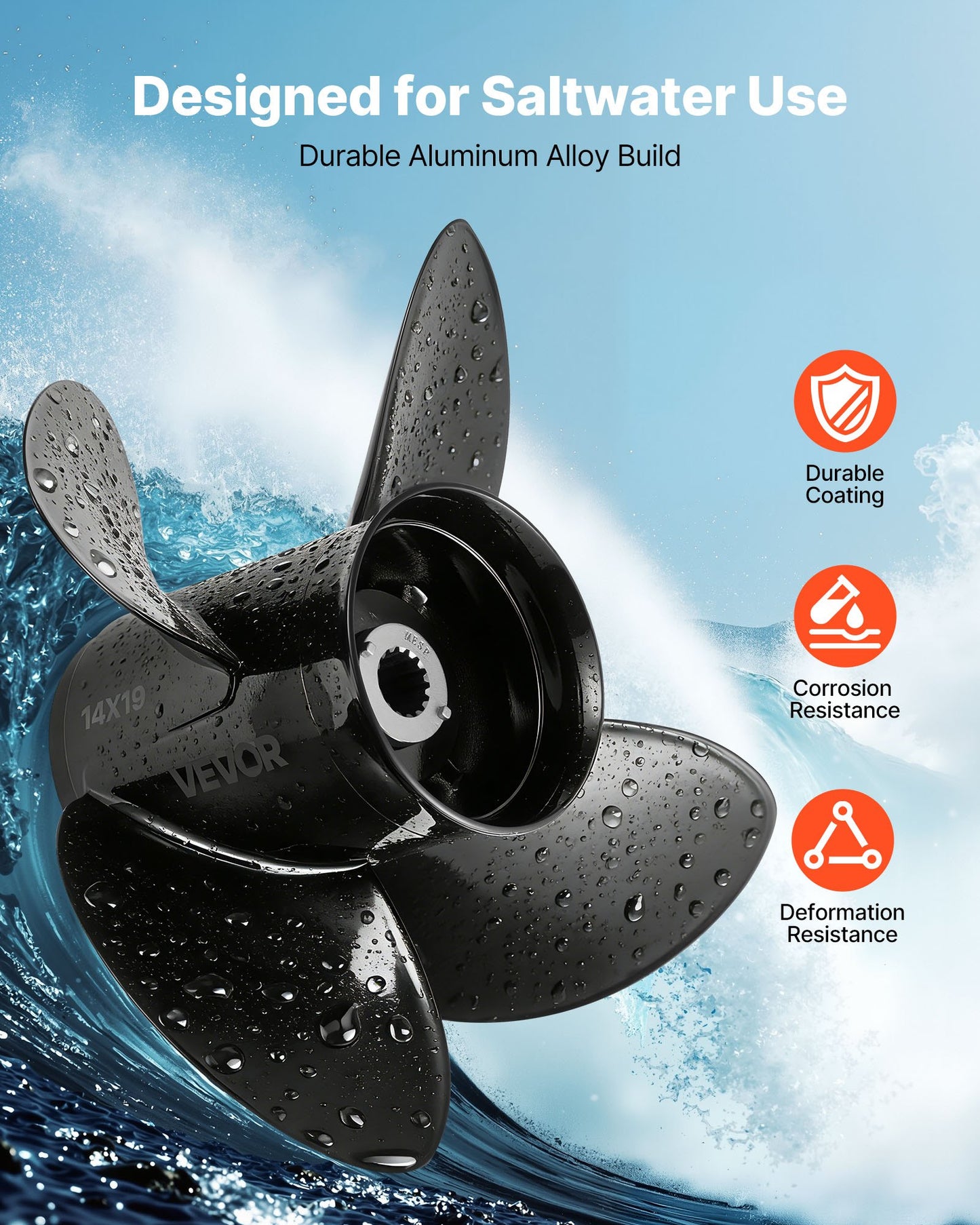 Outboard Propeller 15 Spline Aluminum RH 4-Blade Fit Mercury/Mariner Engines 135-300 HP