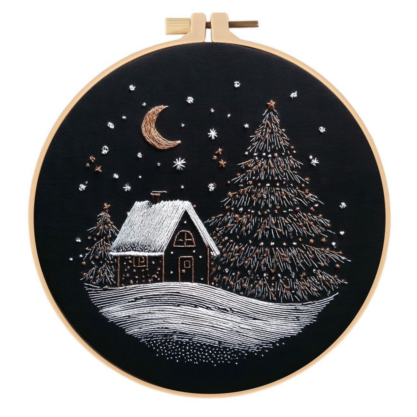 Christmas Snow House Embroidery Fabric Kit - Cotton Linen Modern Decoration