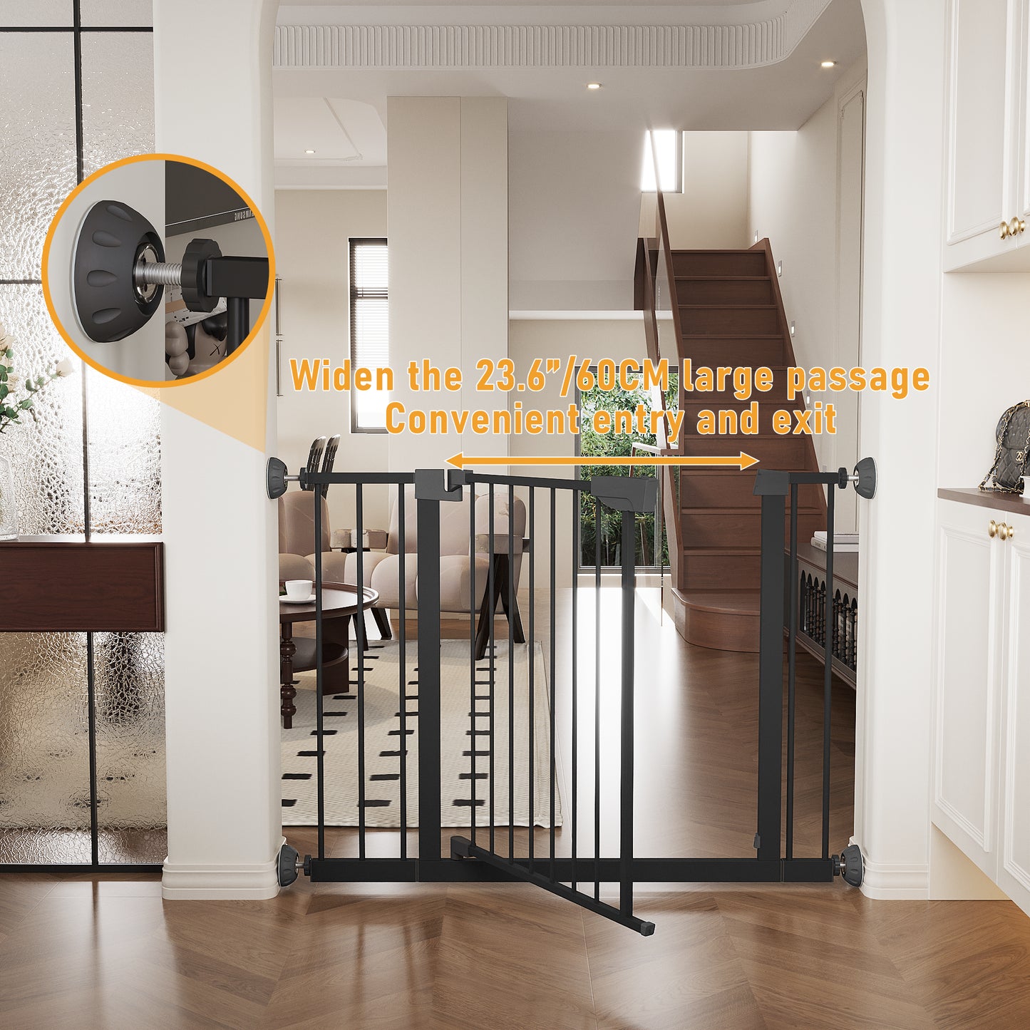 Pressure Mounted Baby Gate with Walk-Through Design - Black