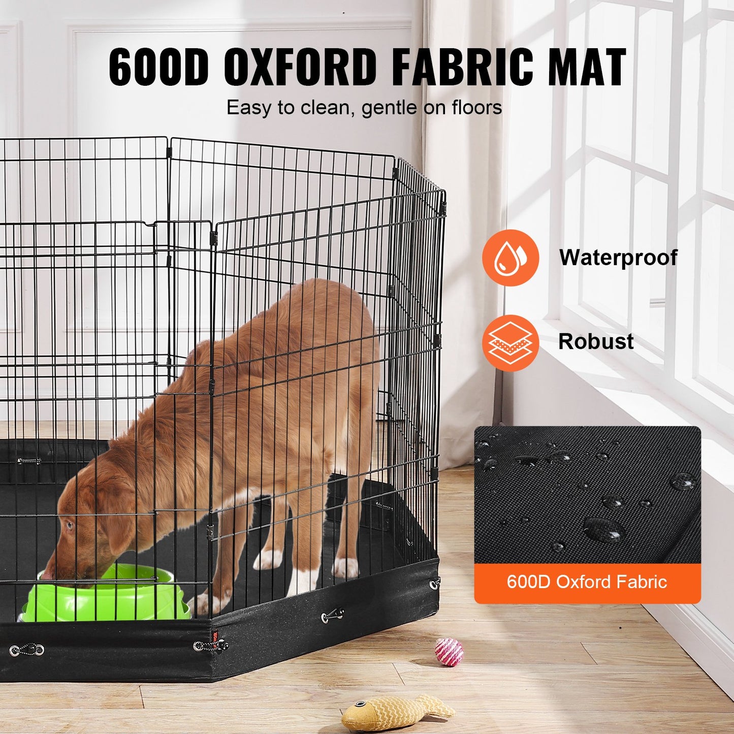 Foldable Metal Dog Playpen 8 Panels with Bottom Pad 30-Inch Height - Black