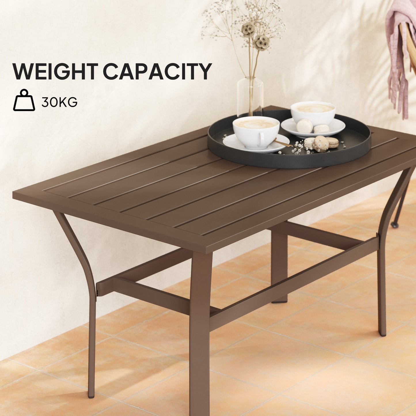 Outdoor Coffee Table - Slatted Design, All-Weather Metal, 36" x 21.7"