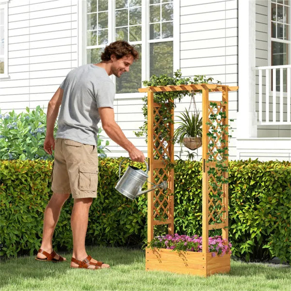 60-inch Elevated Wooden Garden Bed with Trellises and Roof Capacity Planter Box