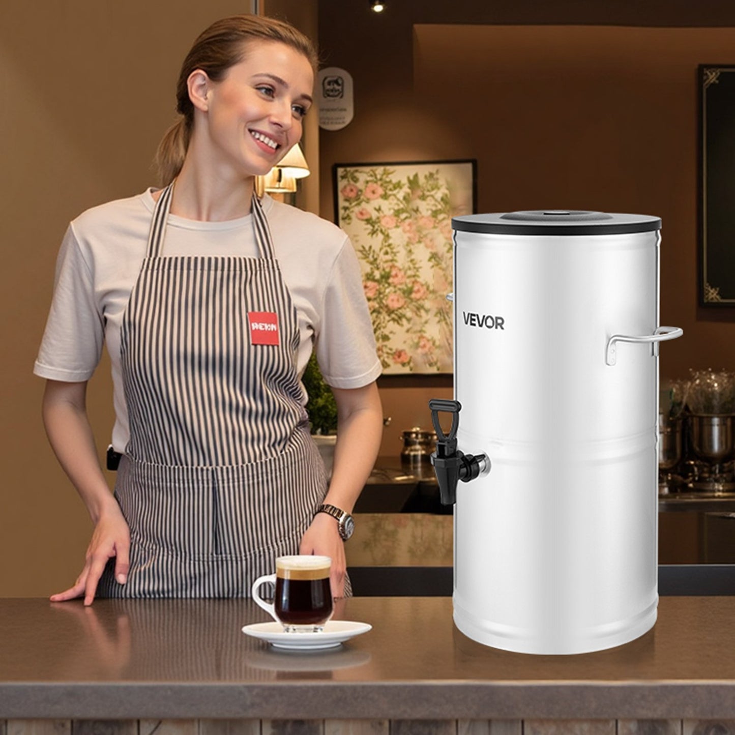 4 Gallon Iced Tea Dispenser - Stainless Steel Beverage Server