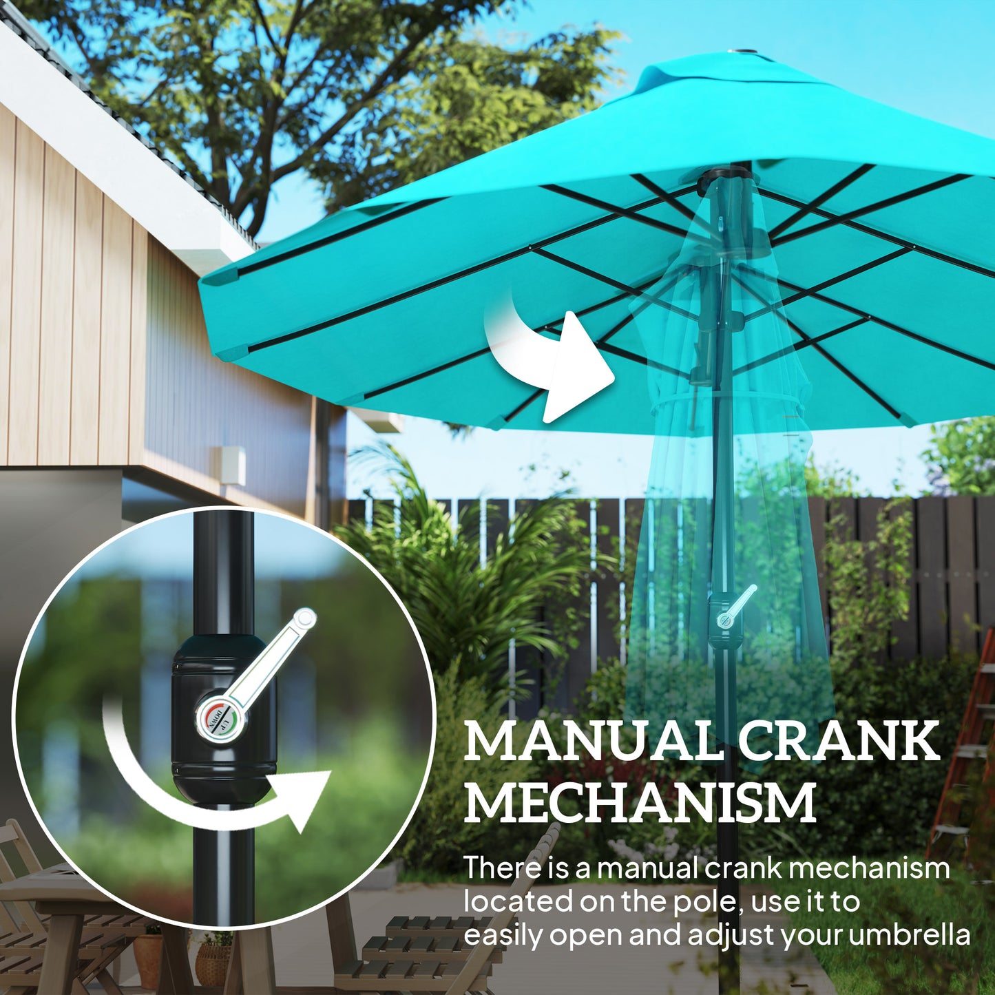 15' Double-Sided Patio Umbrella with Crank - Blue