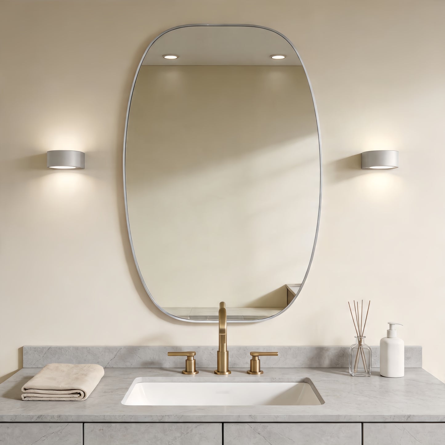 Silver Metal Framed Oval Bathroom Mirror - 30x48 Inches