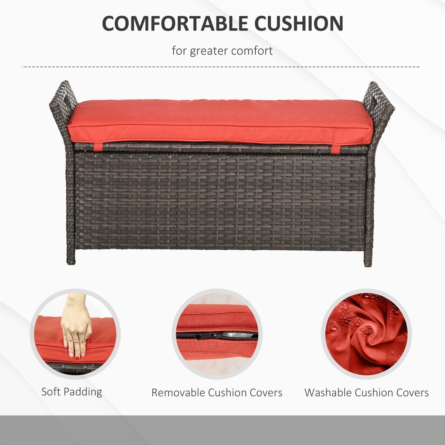 29 Gallon Outdoor Wicker Storage Bench with Cushion - Red