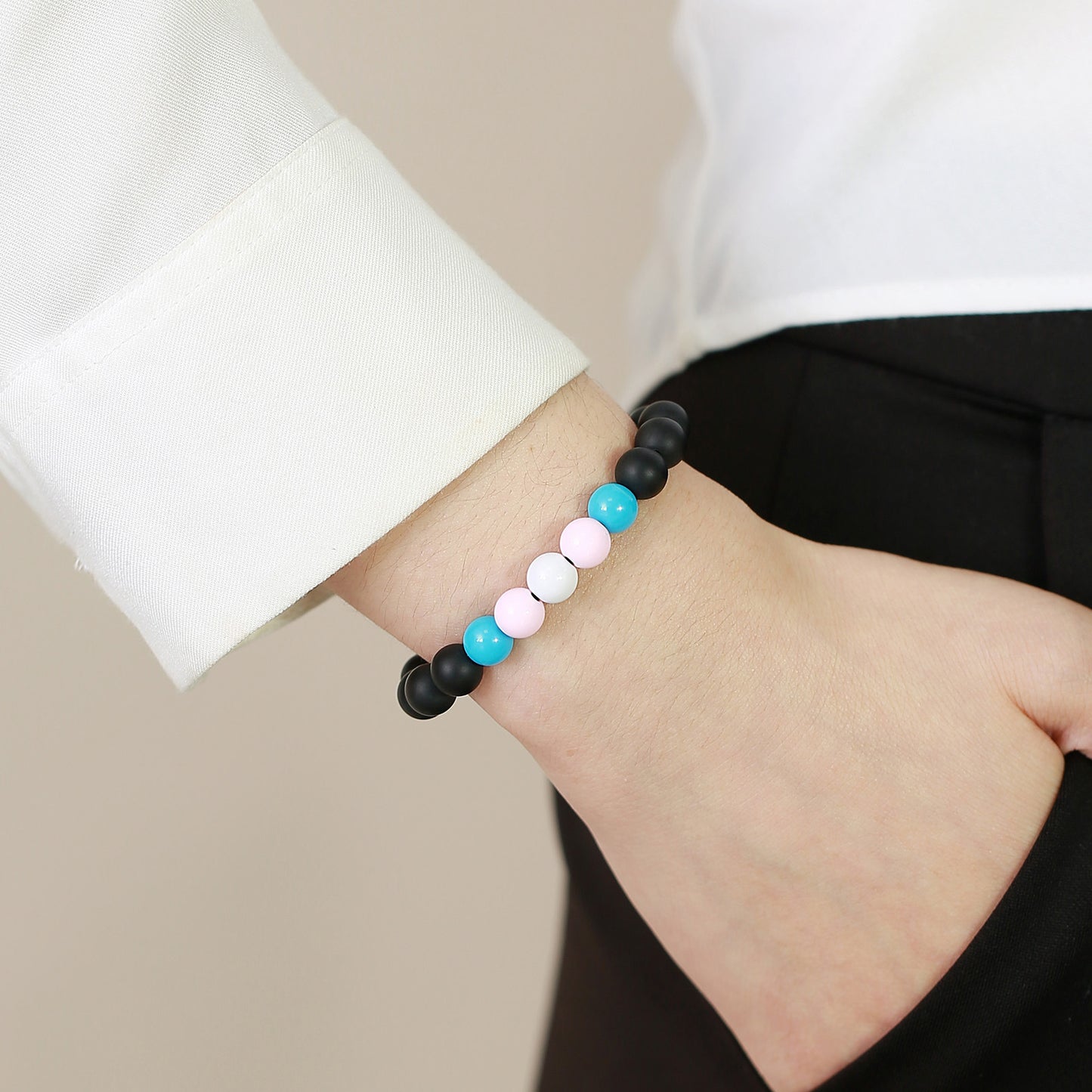 Black Agate Beaded Bracelet - Unisex Friendship Accessory