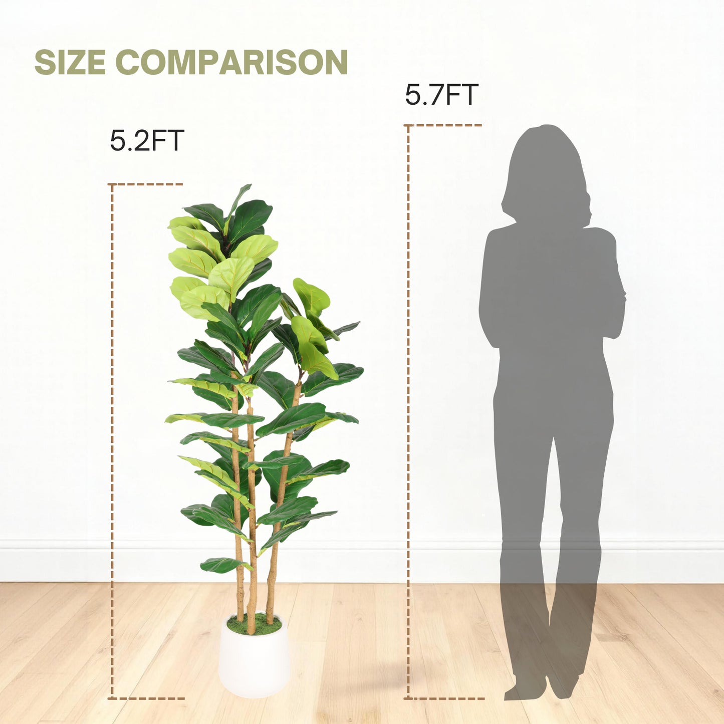 Artificial Fiddle Leaf Fig Tree in White Pot - 63 Inches