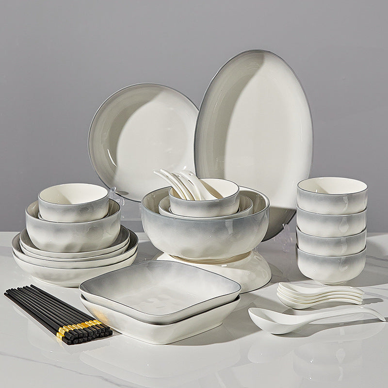 Gray Ceramic Bowls and Dishes Set for Kitchen Dining