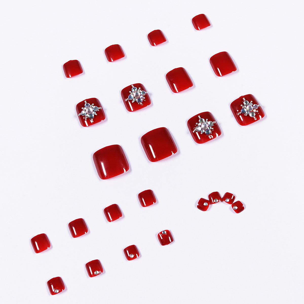Summer Red & White Pearl Rhinestone Fake Nails Nail Art Stickers Kit
