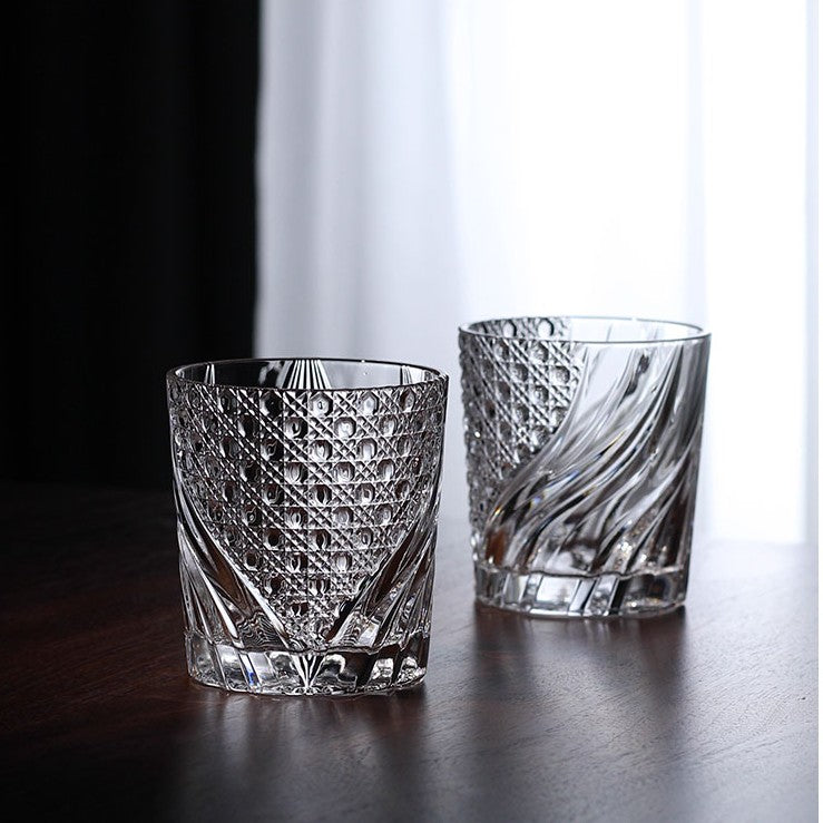Kyoto Nitrate Traditional Pattern Whiskey Glass - Crystal Drinkware for Home Bar