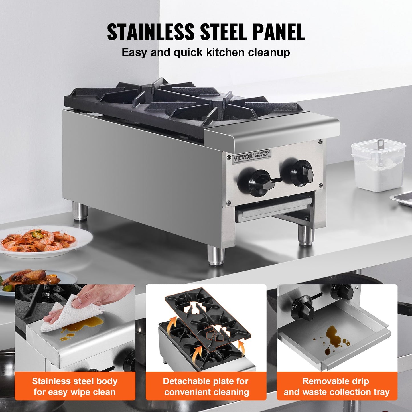 Commercial Gas Range Stove - 2 Burner Countertop Hot Plate