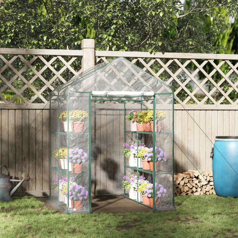 Portable Walk-In Greenhouse Kit with 3 Shelves, Roll-Up Door & Weatherproof Cover