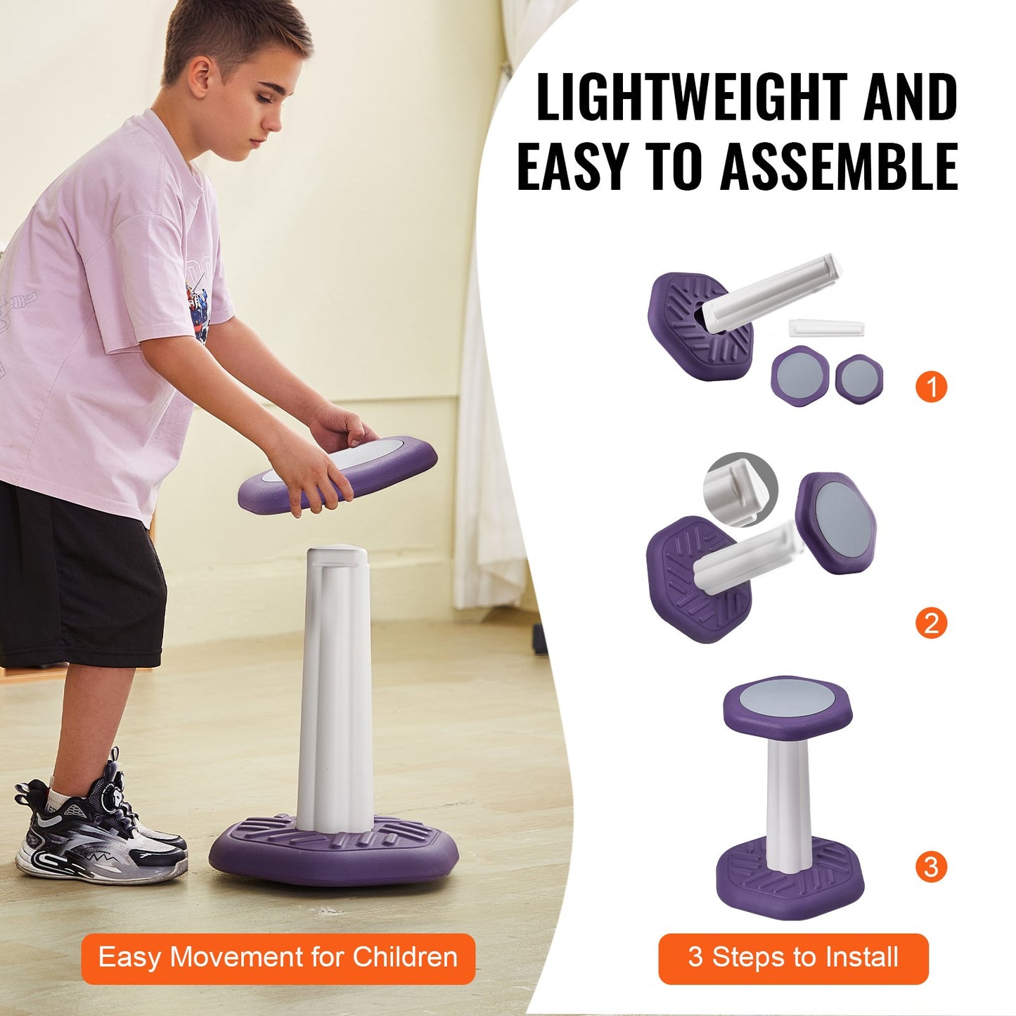 Kids Wobble Chair - Active Stool with Sponge Cushion for Focus & Posture, Purple