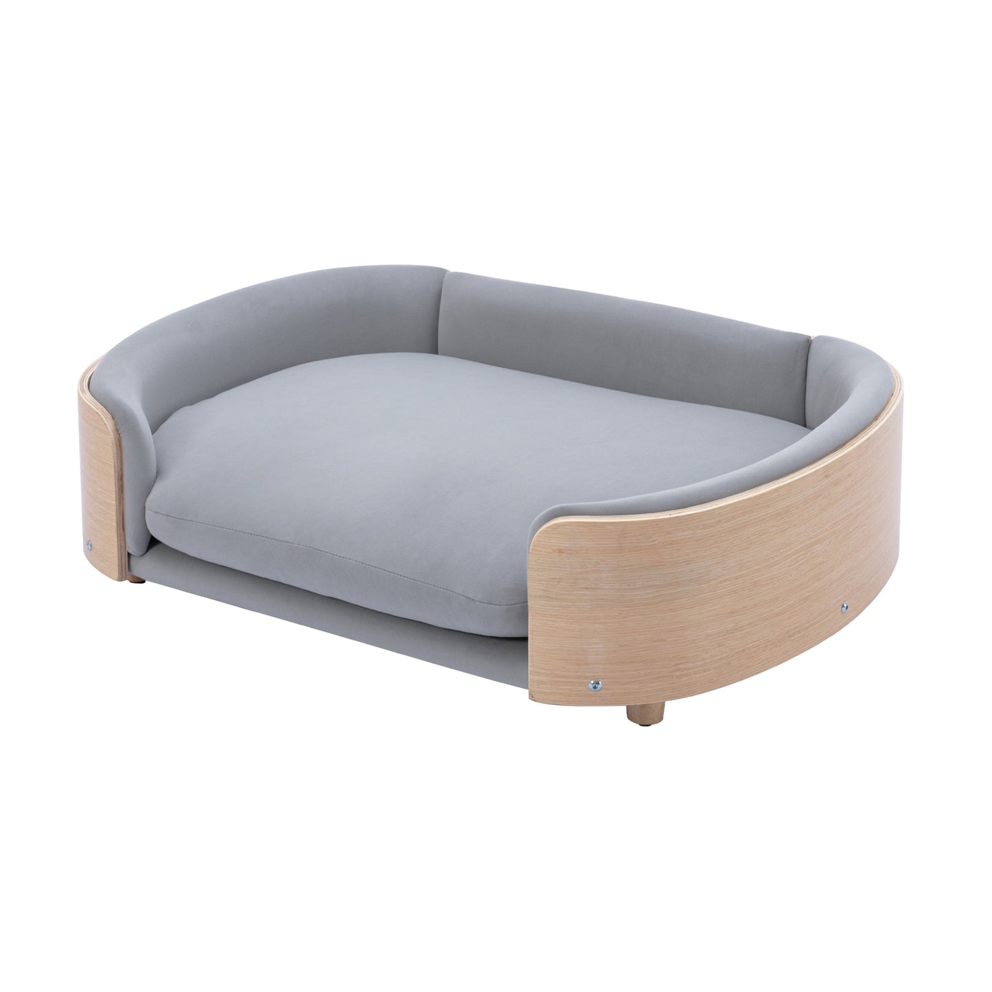 Large Scandinavian Style Elevated Dog Bed with Velvet Cushion and Solid Wood Legs