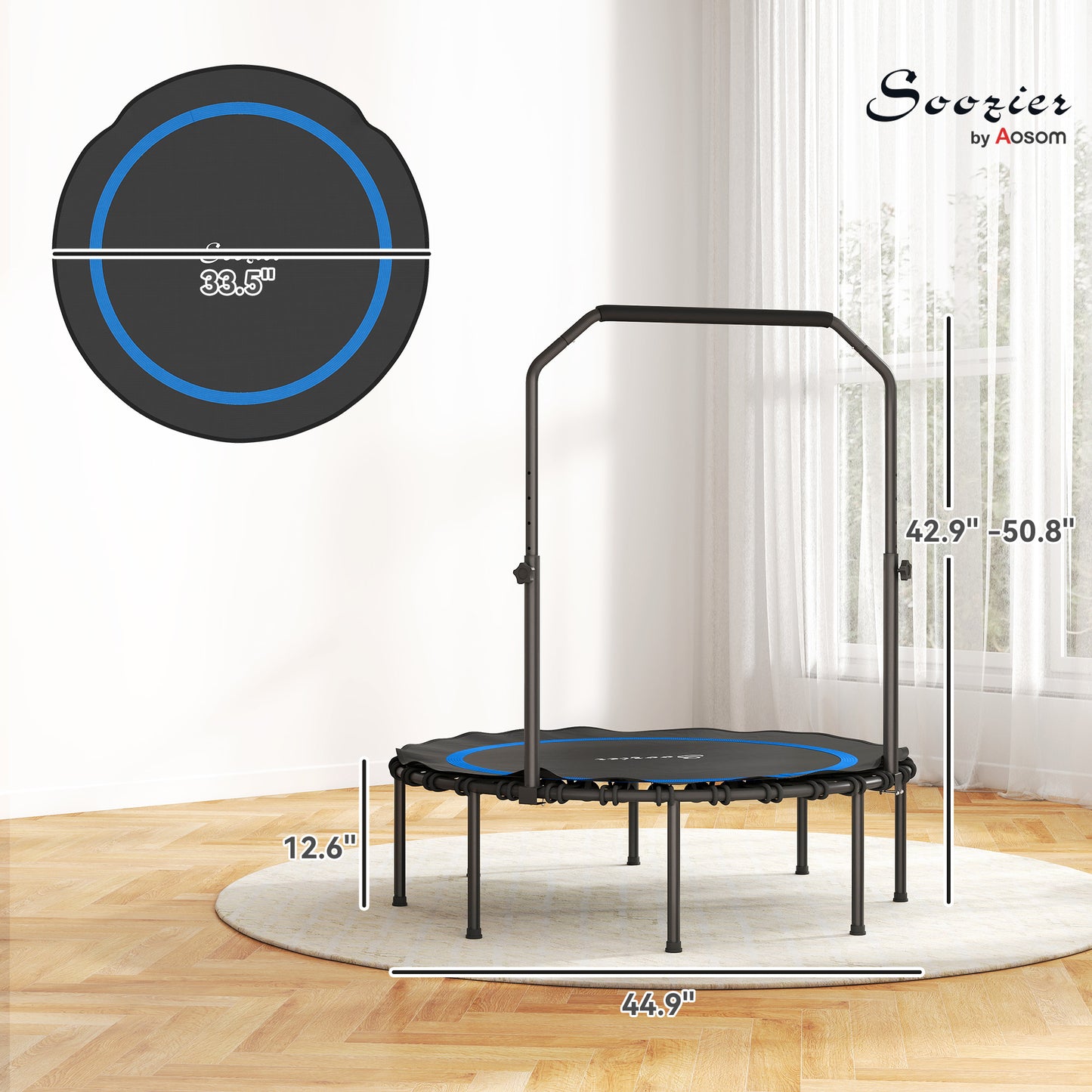 45" Foldable Mini Trampoline for Adults with Adjustable Handle - Blue