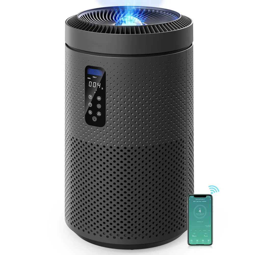 Black Large Room Air Purifier with Star Projector, WiFi & UV Sterilization