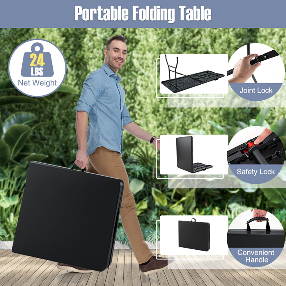 6 Ft Portable Folding Table - Heavy-Duty HDPE, 350 LBS Capacity, Black
