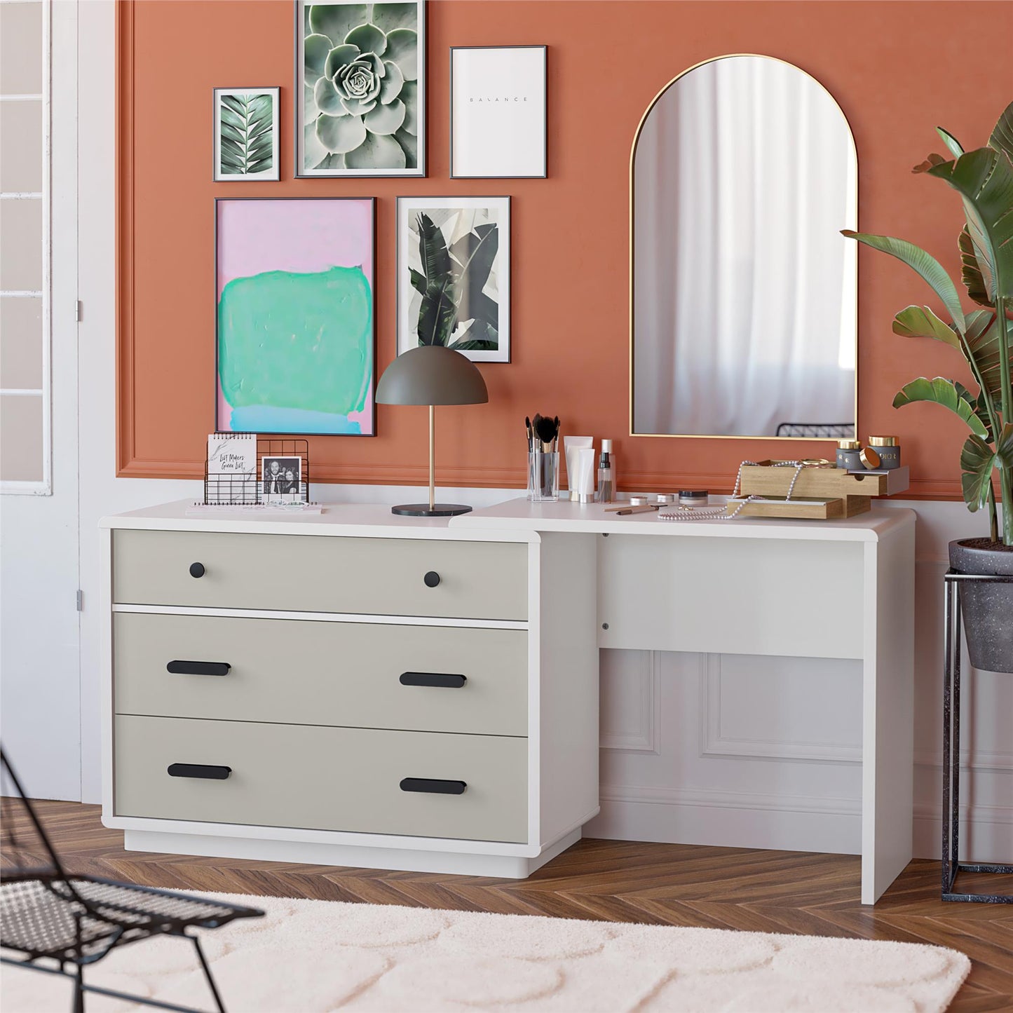 Valencia 3-Drawer Dresser and Desk Combo - Taupe