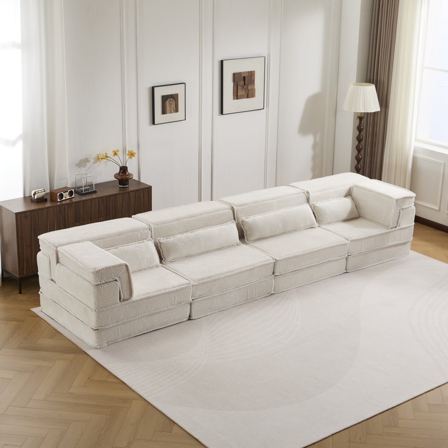 Convertible Compression Sofa Bed - Oversized 4 Seater, White