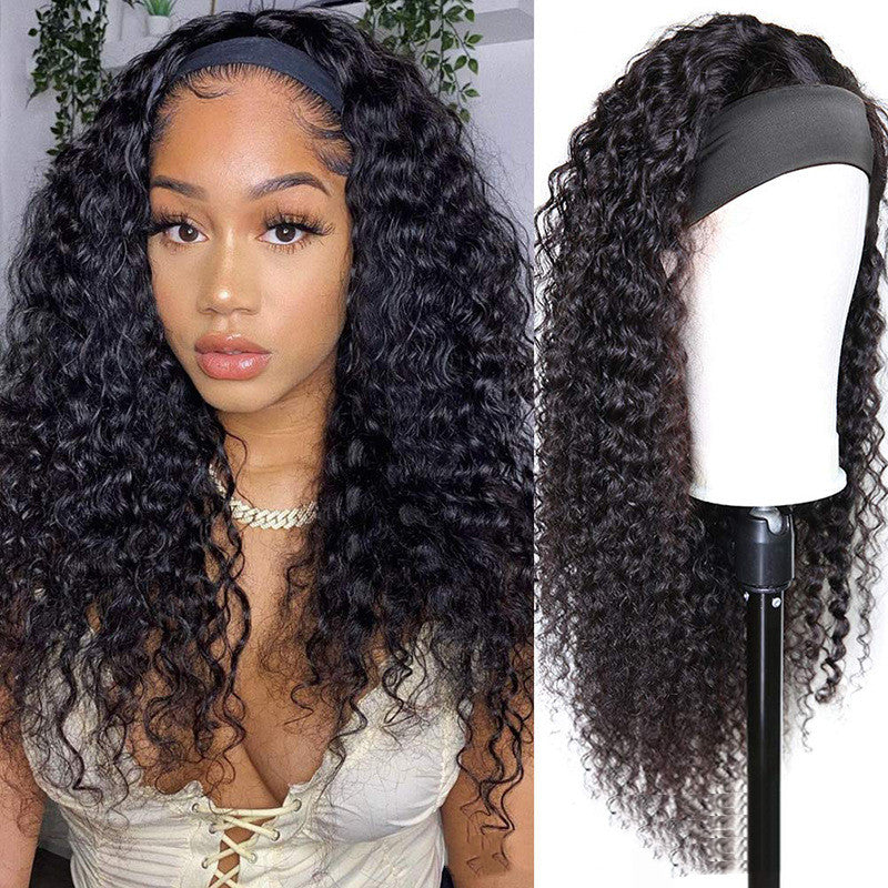 Long Curly Hair Wig Cover with Headgear - Real Hair Turban for Women