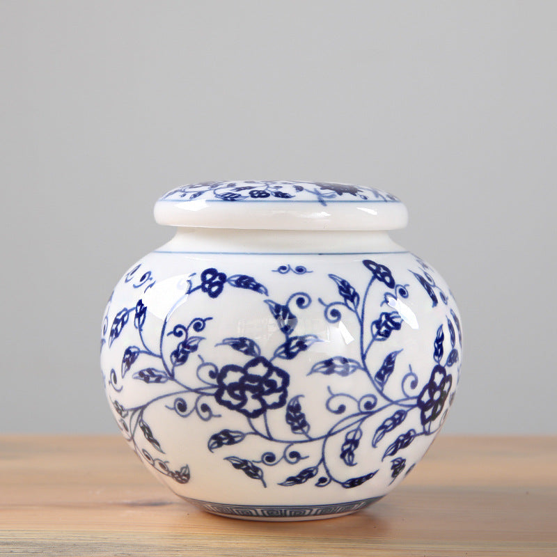 Blue and White Porcelain Tea Pot Storage Box with Sealed Canned Plaster